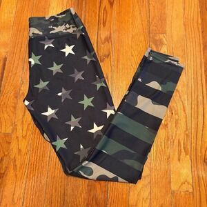 VASTITCH Womens Large Army Green Camo Flag Stars Patriotic Full Length Leggings